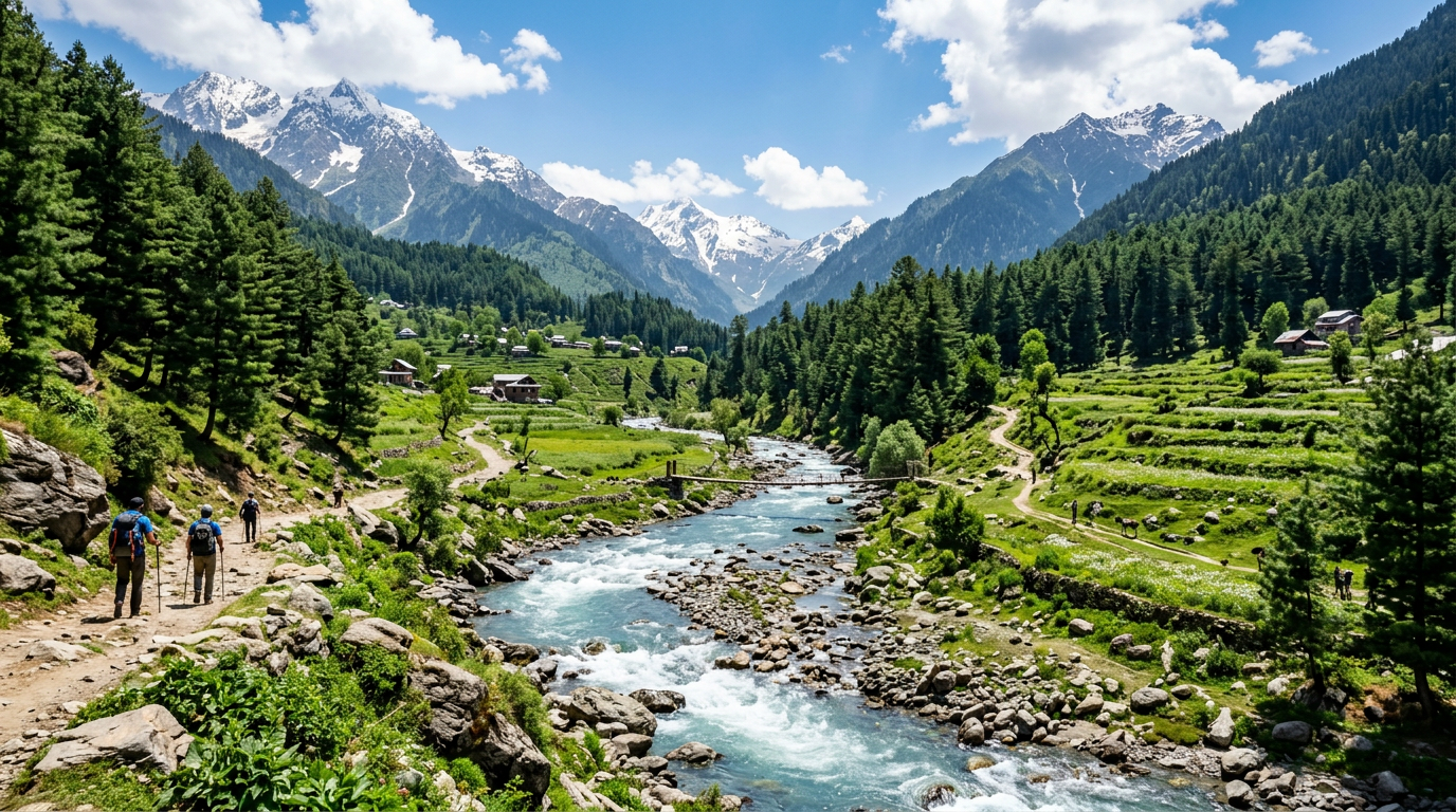Srinagar to Pahalgam scenic Lidder river cab route sightseeing stops